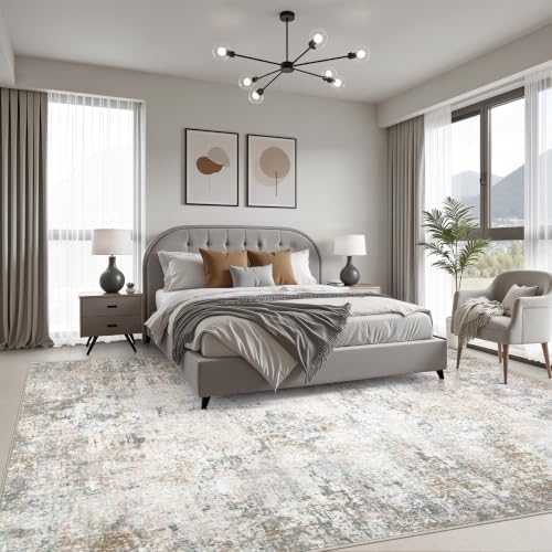 10x12 Area Rug Living Room: Modern Washable Indoor Carpet Brown - Image 3