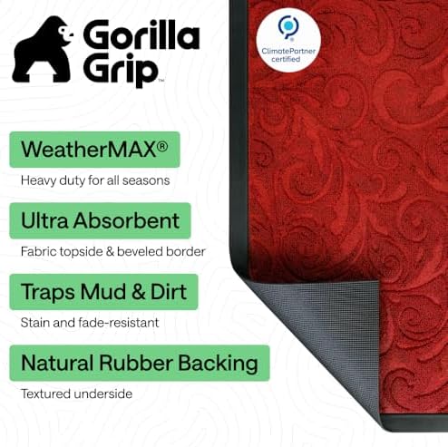 GORILLA GRIP WeatherMAX Door Mat, Indoor Outdoor, 35x23, Red Vintage Wine - Image 2