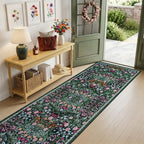PLHXFR 2.6x14 Washable Runner Rug：Floral Indoor Kitchen Carpet Dark Green - Image 2
