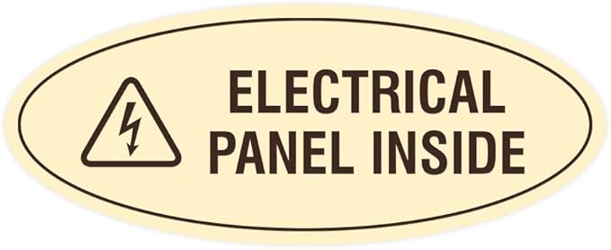 Signs ByLITA Oval Electrical Panel Inside Sign (Ivory/Dark Brown) - Small 2 Pack
