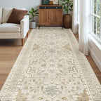 Madane 4x10 Wide Hallway Runner Rug Washable for Living Room, Beige/Blue - Image 4