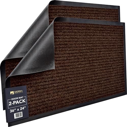 Front Door Mat, Indoor Outdoor Welcome Entryway Doormat, 36x24 Dark Brown by SierraConcepts