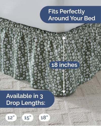 CGK Wrap Around Dust Ruffle Bed Skirt - Full Size, 18" Inch, Green Meadow - Image 4