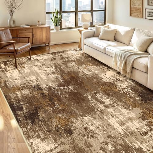 RELEANY Washable 6'x9' Abstract Area Rug for Living Room Brown Tan by RELEANY