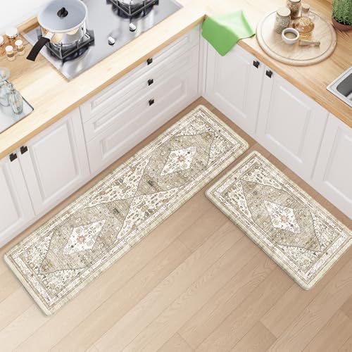Collive Kitchen Rugs Sets of 2 Non Slip Washable, Taupe Kitchen Floor Mats - Image 7