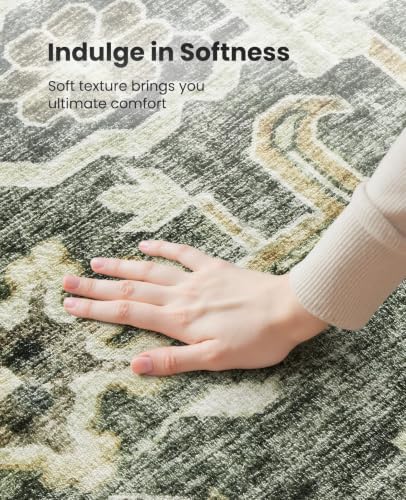 Amada Large 10x14 Washable Area Rug for Living Room, Green/Brown, Vintage - Image 6