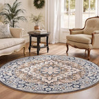 Lofus 4ft Round Area Rugs for Living Room, Vintage Boho Carpet Floral Brown - Image 4