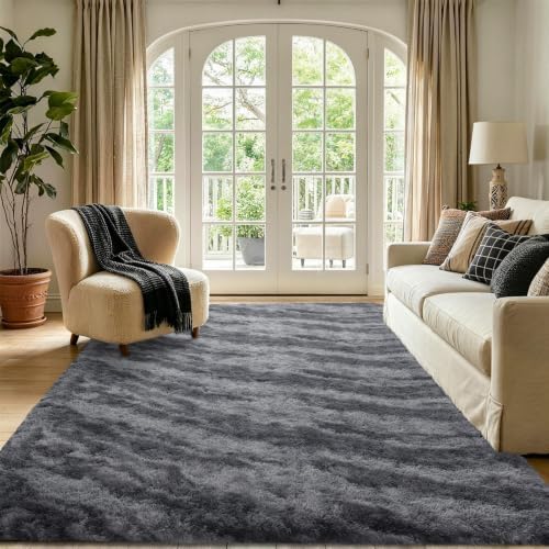 5x7 Grey Fluffy Soft Area Rug Non-Slip for Living Room Bedroom Playroom - Image 2