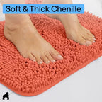 GORILLA GRIP Bath Rug Mat for Bathroom, Absorbent Chenille, 60x24 Coral - Image 4