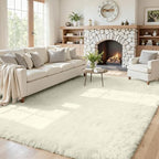 5x8 Fluffy Shag Area Rugs for Living Room Bedroom: Soft Carpet Cream White by CarpetAddColortoYourLife