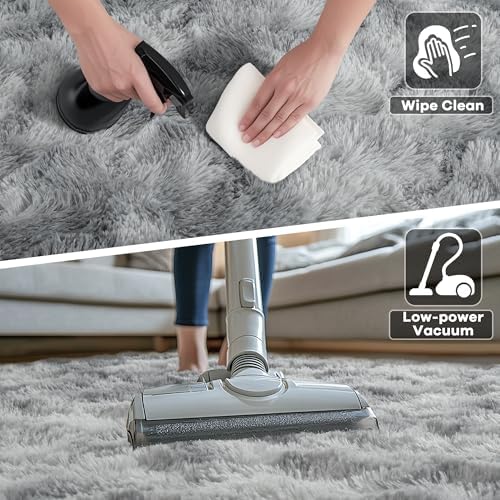 6x9 Large Tie-Dyed Grey Fluffy Area Rug Non-Slip for Living Room Bedroom - Image 5