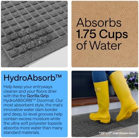 GORILLA GRIP® HydroABSORB Door Mat for Indoor Outdoor Use, 29x17 Gray - Image 4