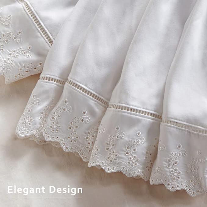 MIYE Wrap Around Ruffled Lace Bed Skirt, Elastic Dust Ruffle with Adjustable Belts, Easy to Put On, Bed Frame Cover, Machine Washable (Embroidered/White, Full/Twin-18 Drop)