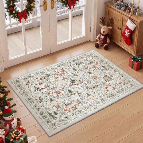 2x3 Christmas Rug,Small Washable Entryway Rug Non Slip,Grey - Image 3