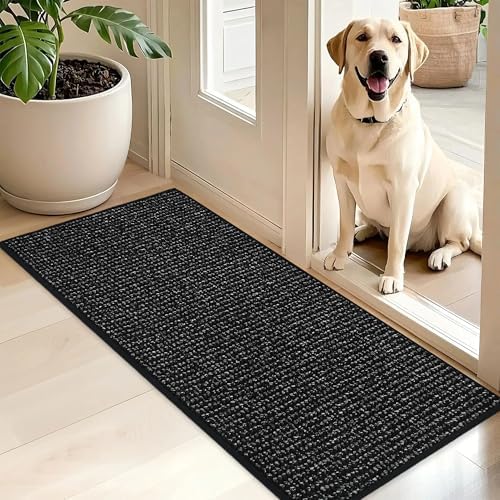 BEQHAUSE Dirt Trapper Door Mat 20" x 48", Non-Slip Washable Doormats, Black by BEQHAUSE