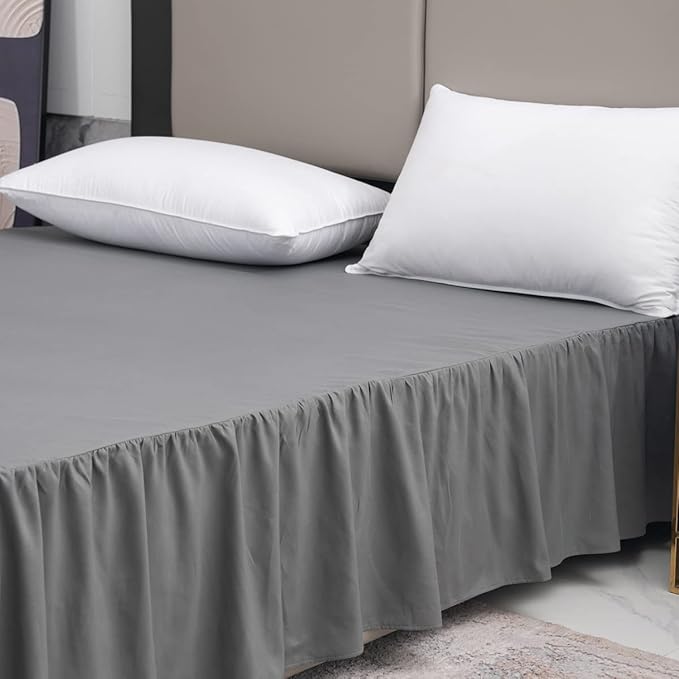 Grey Bed Skirt Full Size Ruffled Bed Skirt with Split Corners, Full Bed Skirt 12 Inch Drop, Full Size Bed Skirt Grey for Ruffled Bed Skirt with Split Corners, Bed Skirt Full Size