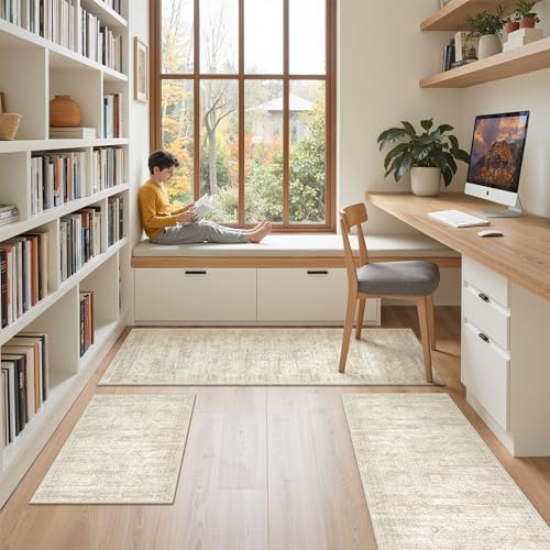 Kitchen Rugs Sets of 3, 2x3 2x4 2x5 Rug Runner,Beige - Image 3