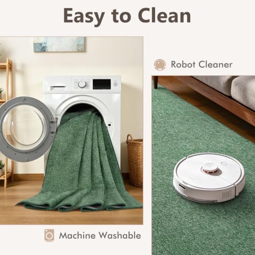 2x6 Green/White Runner Rug Washable Non-Slip for Kitchen Hallway Bathroom - Image 6