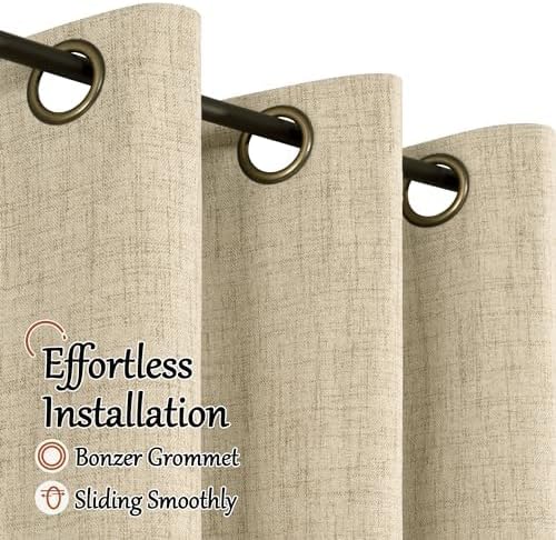 Blackout Curtains 54 Inch Length 2 Panels for Bedroom, Thermal Insulated Total Light Blocking Noise Reducing Linen Window Curtains for Farmhouse, Bronze Grommet, Burlap, Each 52" Wide