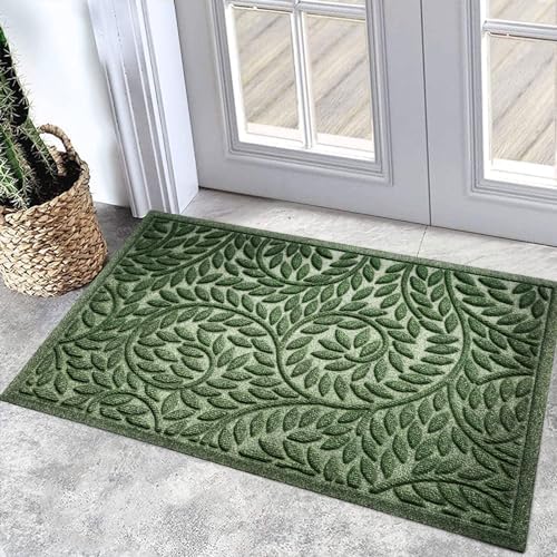 Bulijojo Front Door Mat Entrance,Durable Heavy Duty Welcome Mat,Thick Absorbent Natural Rubber Non Slip Mat,Sturdy Entryway Green 23"x35" by ShowYourStyle