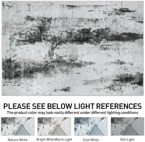 4x6 Area Rugs for Living Room: Washable Abstract Black White Grey Carpet - Image 7