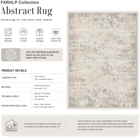 Area Rug Living Room: 4x6 Modern Washable Soft Carpet Brown Beige - Image 2