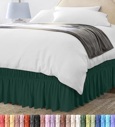 Wrap Around King Bed Skirt, Easy Fit Elastic Belt, 16 Inch Drop, Emerald by UTOPIABEDDING