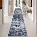 2.6x14 Washable Runner Rug:Modern Abstract Indoor Carpet Black by FXRHLP