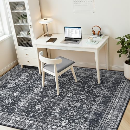 5x7 Area Rugs for Living Room Bedroom, Black Washable Non-Slip Carpet - Image 3
