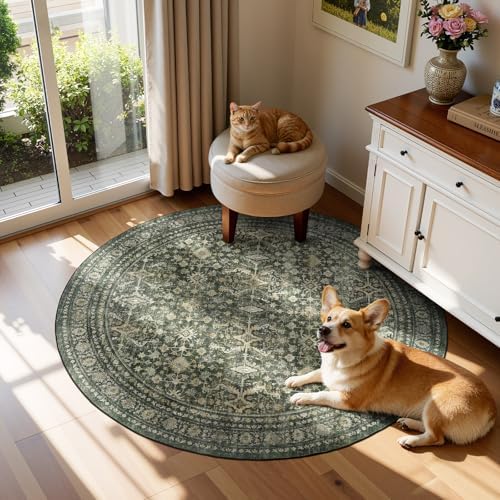 4ft Area Rugs for Living Room Bedroom, Green Washable Non-Slip Carpet - Image 5