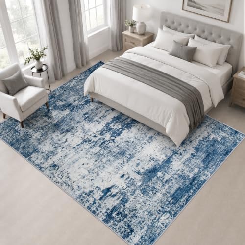 Area Rug Living Room: 4x4 Modern Washable Indoor Soft Carpet Blue - Image 3