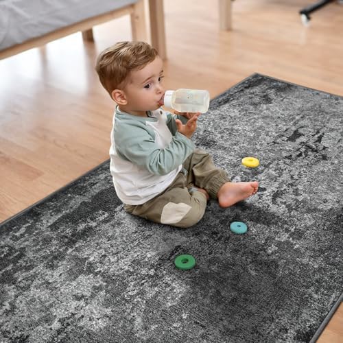 2.6x12 Black Rug Runners for Hallways Kitchen Runner Rug Non Slip Washable Black Long Runner Rugs with Rubber Backing Soft Abstract Carpet Runner for Bedroom, Kitchen, Bathroom, Entryway - Image 2