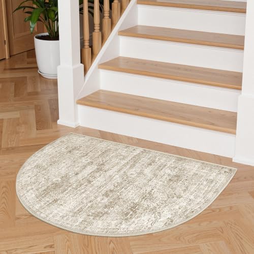 2x3 Half Circle Rug, Small Washable Entryway Rug,Brown - Image 5