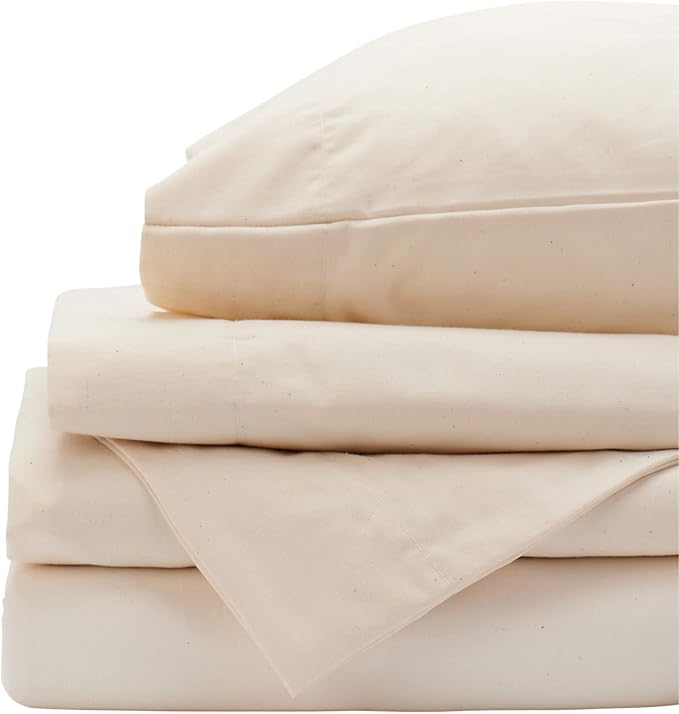 Red Land Cotton Luxury Sheet Set | 100% American Grown Cotton Basics | Premium Hotel Ultra-Soft Lightweight 4 Piece USA Made Deep Pocket Fitted, Flat Sheet, & Pillowcases Percale Weave (Full/Natural)