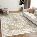 Amada 5x7 Washable Area Rug for Living Room, Beige, Vintage Pattern - Image 6