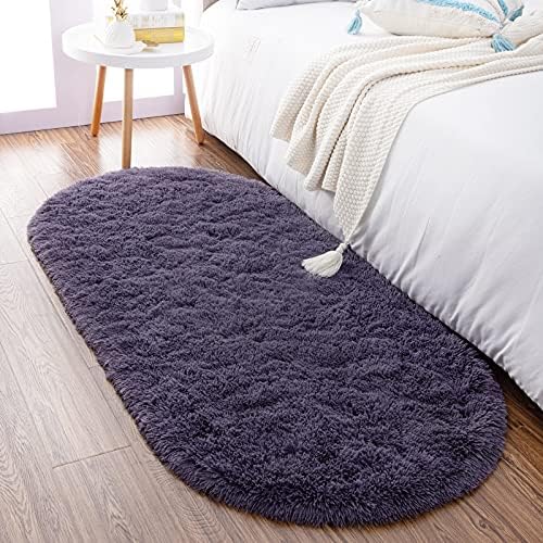 2.6x5.3 Taro Purple Fluffy Soft Oval Rug Non-Slip for Bedroom Dorm Hallway by ModernHomeDecor