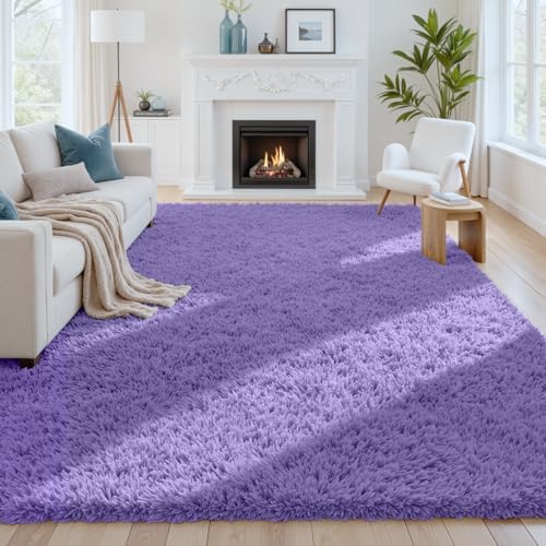 8x10 Fluffy Shag Area Rugs for Living Room Bedroom: Soft Carpet Purple by CarpetAddColortoYourLife