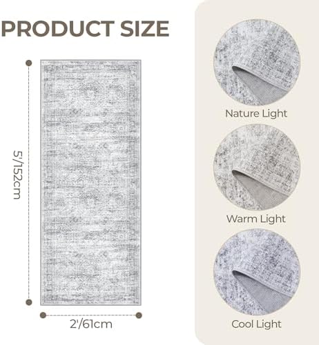 2x5 Rug Runners for Hallways Non Slip,Kitchen Rugs,Grey - Image 2