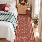 2x8 Christmas Runner Rug for Hallway,Washable Kitchen Rug,Red - Image 4