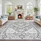 Lofus 9x12 Area Rugs for Living Room Bedroom, Soft Boho Carpet Floral Grey by Lofus