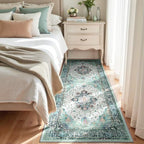 RELEANY Washable Area Rug, Runner 3'x6', Teal Green/White/Navy - Image 2