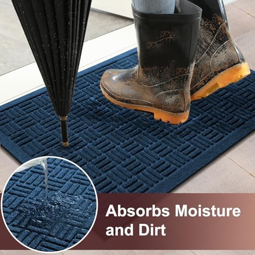 Mibao Front Door Mat Outside Entrance, 36" x 24", Heavy Duty Welcome Mat, Stain and Fade Resistant, Dirt Trapper Doormat, Super Absorbent Indoor Outdoor Entryway Mat with Non-Slip Backing, Blue - Image 3