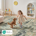 8x10 Area Rug for Living Room, Abstract Washable Large Rugs,Coffee/Green - Image 5
