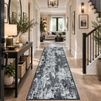 RELEANY Washable Runner 2'x8' Abstract Area Rug for Hallway Black White - Image 4