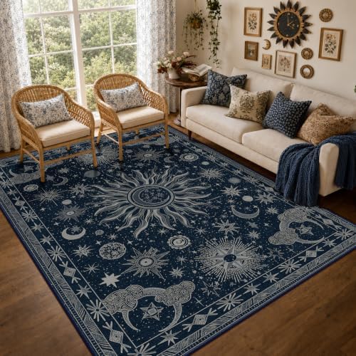 Vacuum-Friendly, 6x9 Washable Area Rug, Blue Gray White by meejou