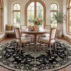 RELEANY Washable Area Rug, Round 8ft, Black/Neutral - Image 2
