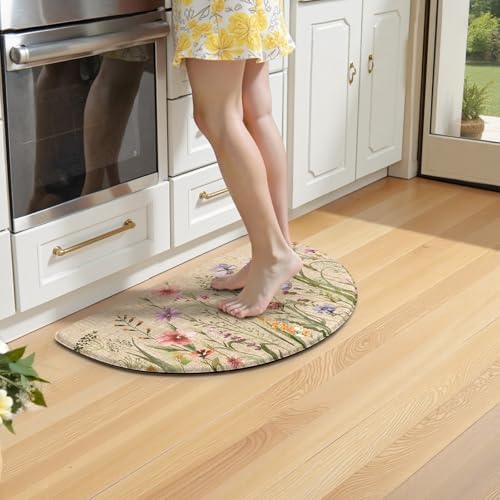 KIMODE Kitchen Mat Cushioned Anti Fatigue, Half Moon Floral Kitchen Rug - Image 2