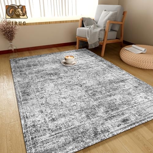 Washable Area Rug 3' x 5 ' Vintage Traditional Persian Mat - Foldable Distressed Non-Slip Machine Washable Carpet for Living Room Bedroom Kitchen Home Decor - Graphite and Mist - Image 4