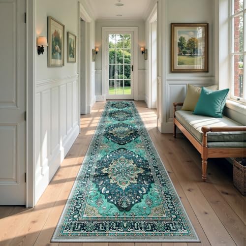 RELEANY Washable Area Rug, Runner 2'6"x14', Teal by RELEANY