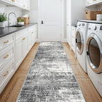 Washable 12ft Kitchen Area Rug: Abstract Entryway Rug Runner Soft Bedroom Besides Floor Mat Non-Slip Indoor Carpet for Bathroom Living Room Stain Resistant Runner for Family(2'6x12,Black/Grey) - Image 5